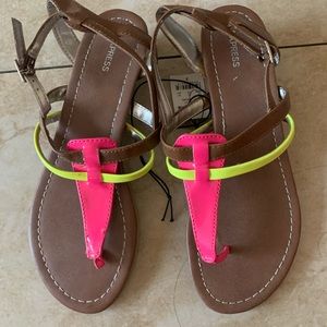 BRAND NEW Express yellow and pink wedge sandal